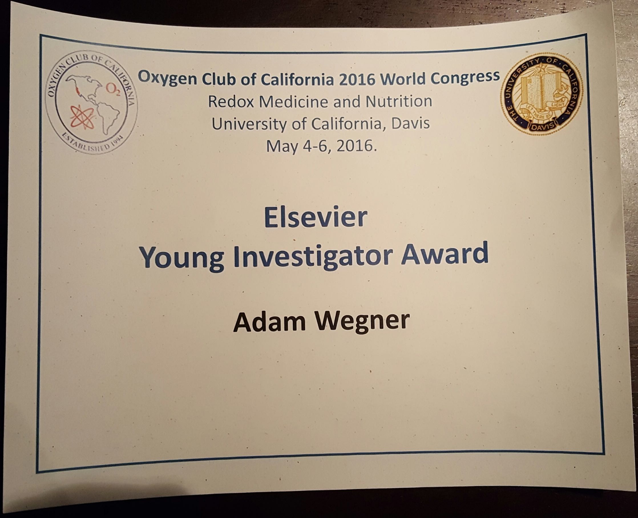 Congratulations Young Investigator Adam Wegner!